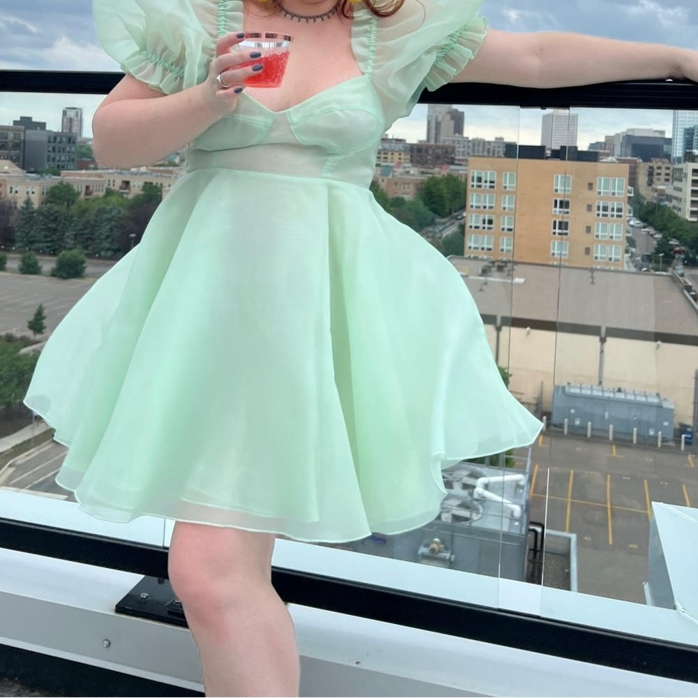 Selkie Milk Jade Parliament Dress with Puff Sleeves